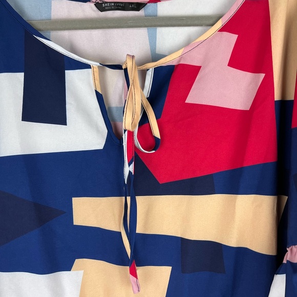 SHEIN Curve Sheath Dress Geometric Print Short Sleeve 4X Multicolored Tie Neck - Picture 3 of 11